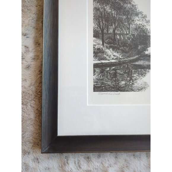 Vtg 1980 Sylvia Rudolph Minnehaha Creek Signed Ink Original Wood Framed 22x18 - Picture 3 of 13